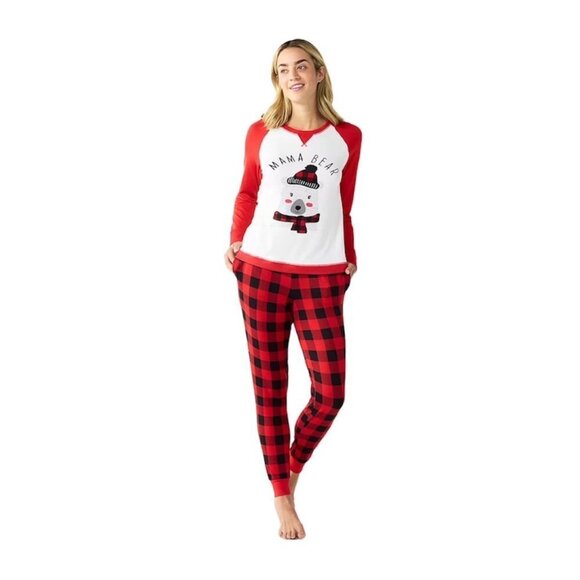 Cuddl Duds Womens Red Black Plaid Jammies Polar Bear Pajamas 2 Pc Set Sz XXL New - Picture 1 of 7